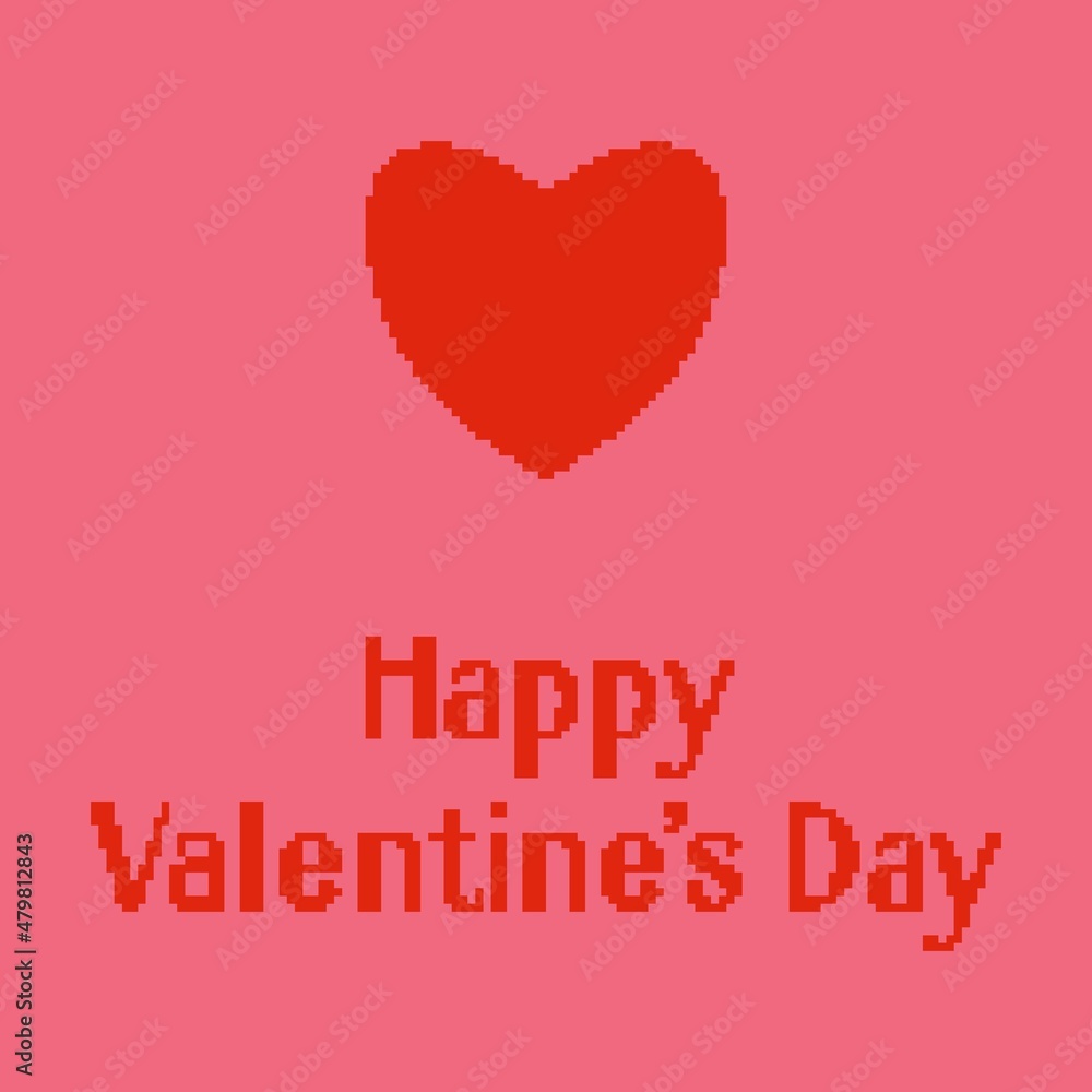 Happy Valentines Day poster in pixel art style.