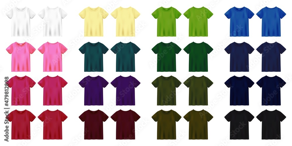 Unisex colored t shirt mock up. T-shirt design template. - obrazy, fototapety, plakaty 