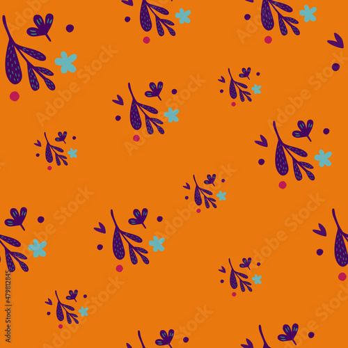 Small flowers and leaf seamless pattern. Floral endless ornament. Simple botanical backdrop.