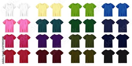 Unisex colored t shirt mock up. T-shirt design template.