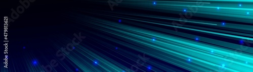 Neon blue abstract background with light lines and stars. Northern lights. The Milky Way. Energy flash. LED strip. Cosmic bodies. Traces of rays. Digital technologies. Space. Vector illustration