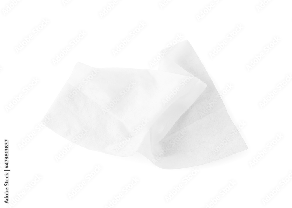 One wet wipe isolated on white, top view - obrazy, fototapety, plakaty 