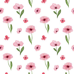 Fototapete Kleine Blumenmuster Aquarell Wildblumen in zartem Rosa  © Nataliia Pyzhova