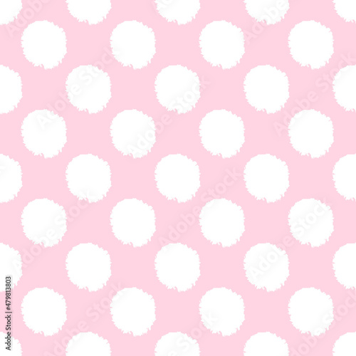 Pom poms of seamless pattern. Hand drawn cute background.