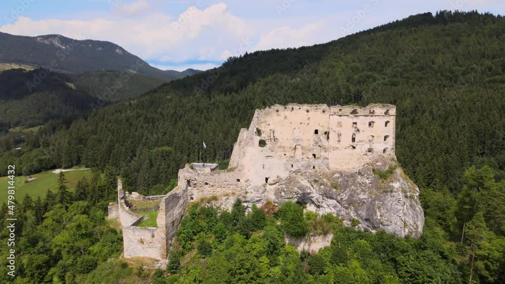 Aerial view of Likava castle in Likavka village in Slovakia Aerial view of Likava castle in Likavka village in Slovakia