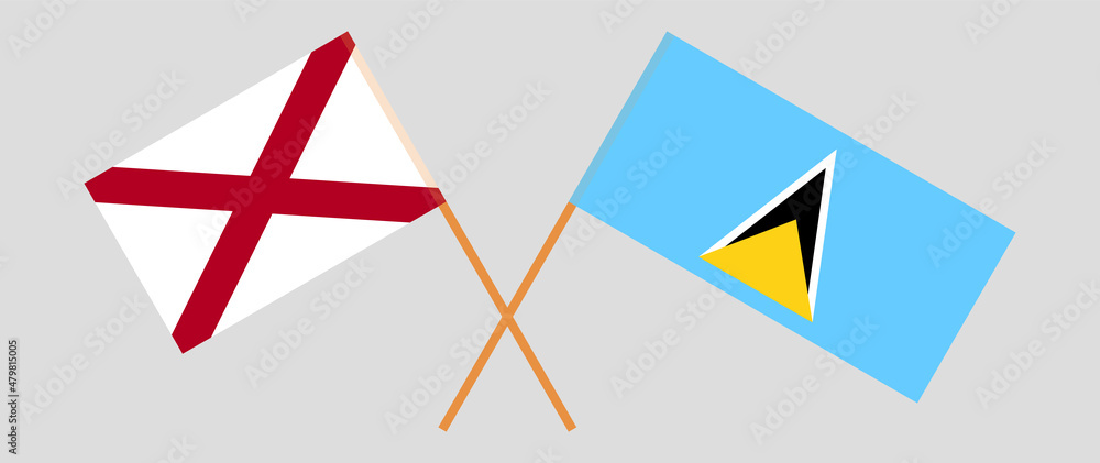 Crossed flags of The State of Alabama and Saint Lucia. Official colors. Correct proportion Crossed flags of The State of Alabama and Saint Lucia. Official colors. Correct proportion