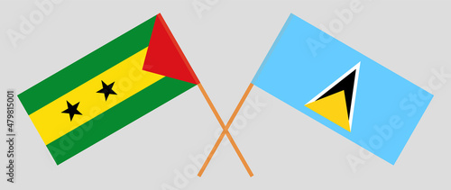 Crossed flags of Sao Tome and Principe and Saint Lucia. Official colors. Correct proportion