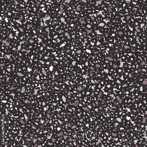Black granite coarse grained vector pattern backgound. Seamless backdrop with abstract quartz, feldspar and plagioclase elements. Terrazzo textured surface design. Elegant igneous rock texture. photo