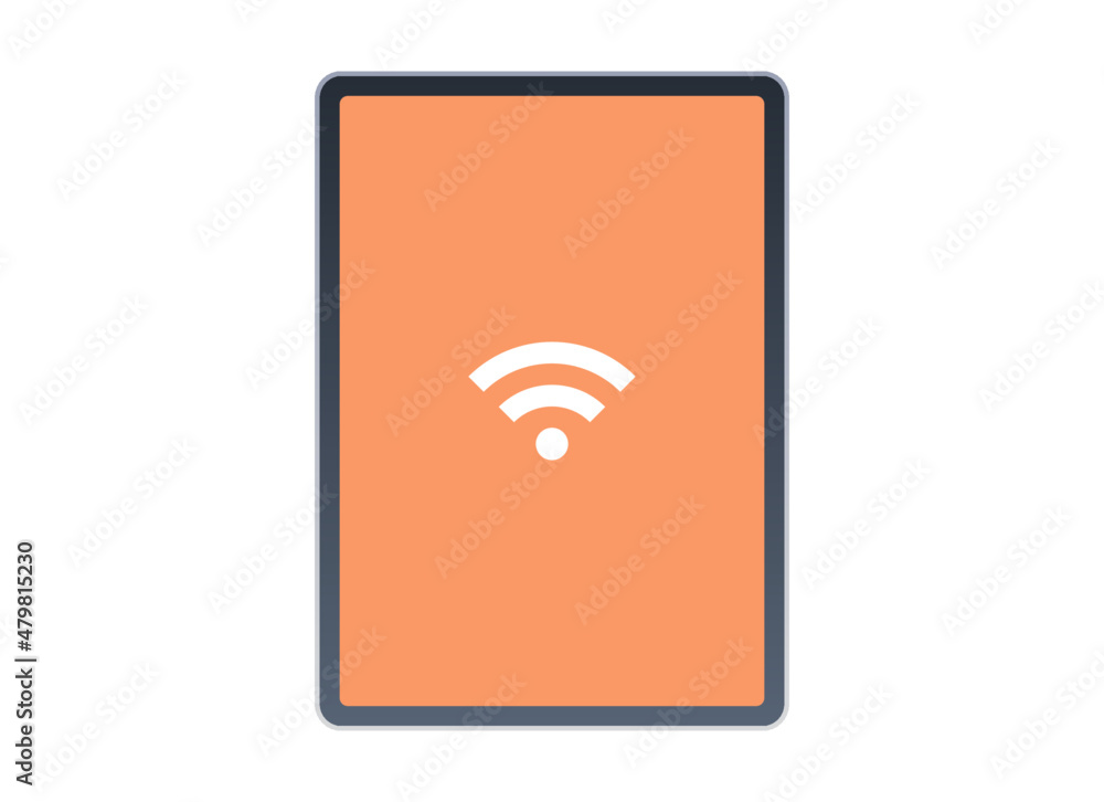 Wireless signal on tablet pc screen and wireless connection flat vector illustration.
Wireless signal on tablet pc screen and wireless connection flat vector illustration.