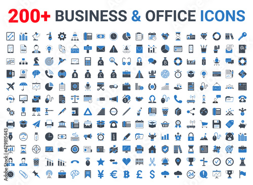 Set business and finance icons set glyph blue. Icons for business, management, finance, strategy, banking, marketing and accounting for mobile concepts and web. Modern pictogram photo