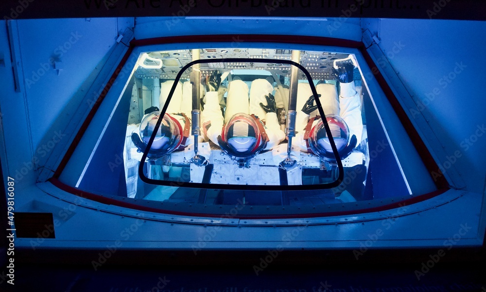 Kennedy Space Center, Florida, USA: Three astronauts in an Apollo