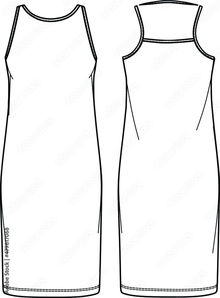 Vector mini dress fashion CAD, woman bodycon sleeveless dress Technical