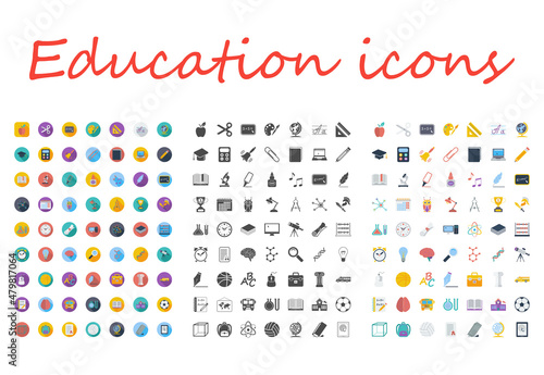 Education icons set. Flat related different styles icons set for web and mobile applications. It can be used as - logo, pictogram, icon, infographic element