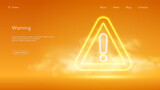 Glowing warning sign, exclamation mark in triangle, Danger warning attention icon, futuristic technology with yellow neon glow in the smoke, vector business background