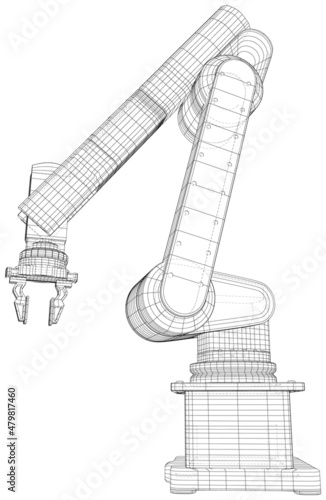 Industrial wire-frame Robot Hand. Technical Vector rendering of 3d