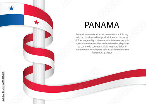 Waving ribbon on pole with flag of Panama. Template for independence day