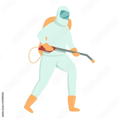 Chemical control man icon cartoon vector. Pest spray. Equipment bug