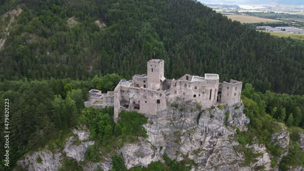 Aerial view of the castle in the village of Strecno in Slovakia Aerial view of the castle in the village of Strecno in Slovakia