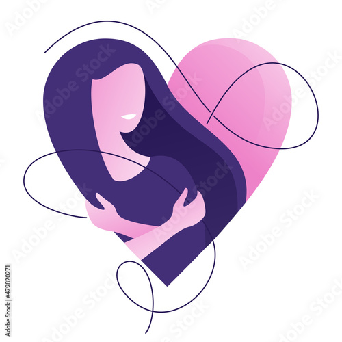 Self-care - woman embracing herself in heart shape