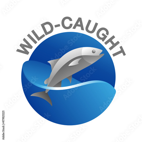 Wild-caught badge - salmon come up from ocean