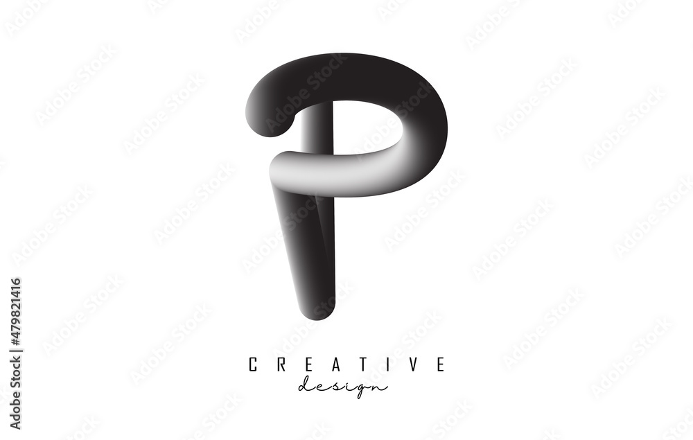 Letter P logo with grey gradient 3D effect. Creative vector illustration with twisted shape. Letter P logo with grey gradient 3D effect. Creative vector illustration with twisted shape.