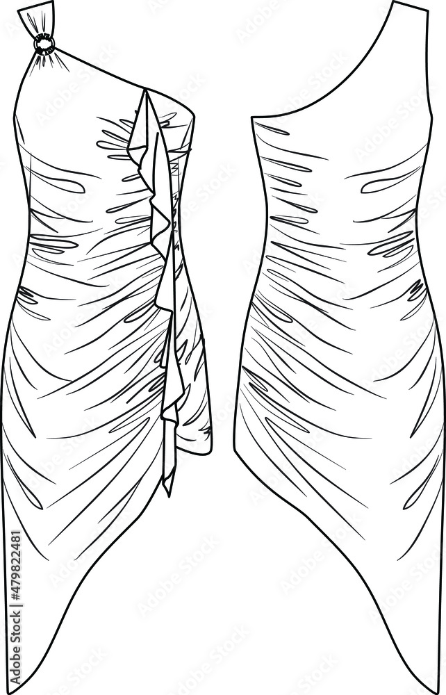 Vector mini dress fashion CAD, woman bodycon sleeveless dress technical