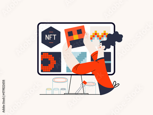 Technology Memphis illustration. Creative landing web page illustration