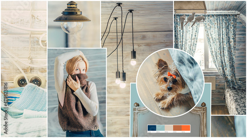 A mood board expresses a sense of coziness, comfort and warmth. This is for those who love pastel colors and vintage, who also want to decorate their home. photo