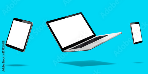 Flying laptop, mobile and tablet