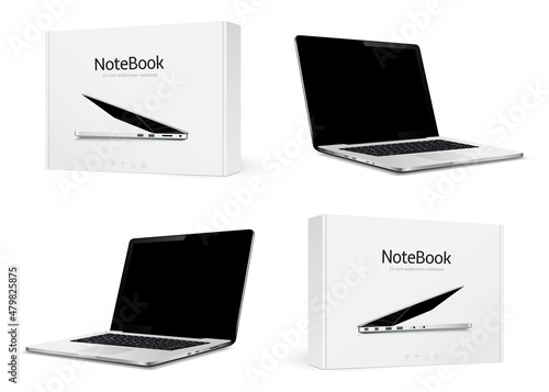 Laptop with cardboard box mock up