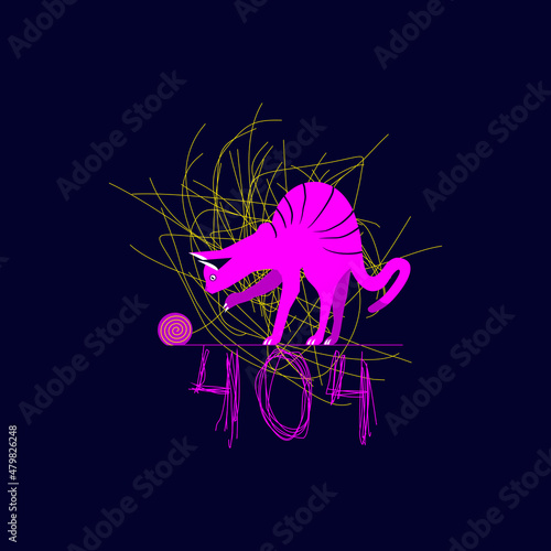 Error 404 page not found. Website display bugs concept with cat playing with a ball of wool. Vector.