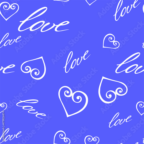 Very peri vector seamless pattern, lilac background with text Love, 14 February.
Template for packaging, gifts, textiles.