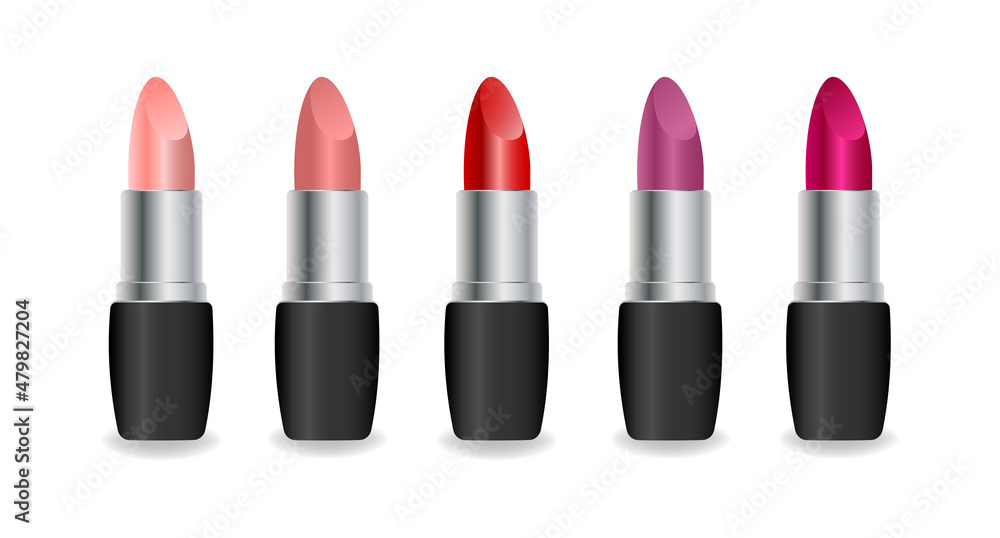 Set of color lipsticks. Red lipstick, pink lipstick, orange lipstick, wine.