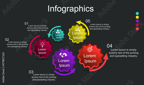 Business data visualization, infographics. The scheme of technological process of elements by means of graphics, the scheme of three steps with numbers, options, parts. Business vector for presentatio