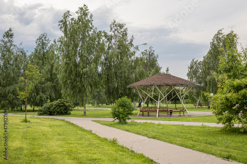 Brateevsky Cascade Park on the outskirts of Moscow. Green public space for residents to relax