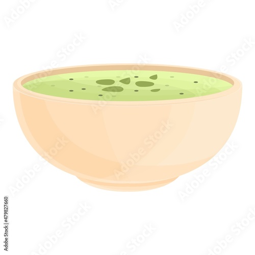 Spinach cream soup icon cartoon vector. Hot bowl. Vegetable food