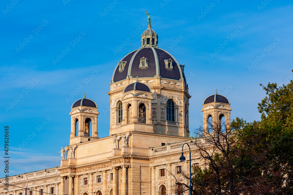 Dome of Natural History Museum (Naturhistorisches museum) on Maria Theresa square (Maria-Theresien-Platz) in Vienna, Austria
