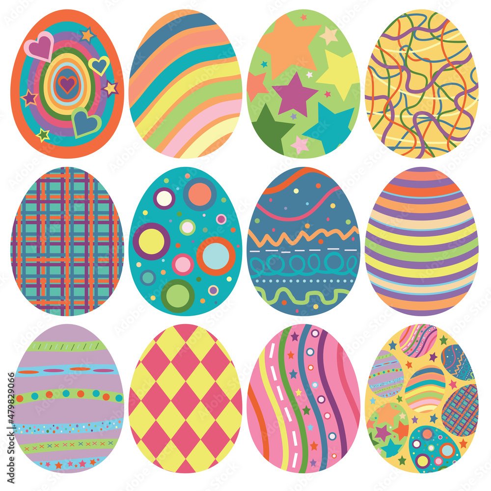 Easter egg icons bright and colorful creative set of festive eggs on white background vector illustration Easter egg icons bright and colorful creative set of festive eggs on white background vector illustration