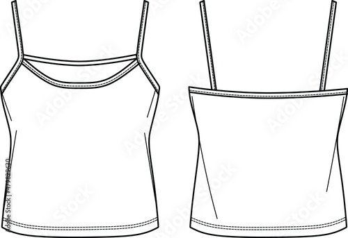 Vector strapless top with cutout details technical drawing, women crop top with shoulder straps fashion CAD, template, sketch, flat, mock up. Jersey fabric t shirt with front, back view, white color