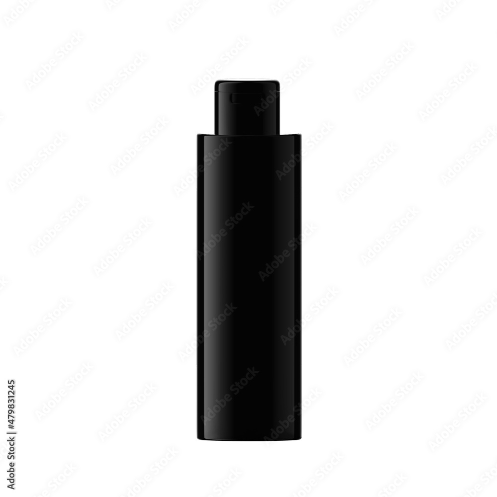 Slim Black Plastic Bottle Cosmetic with Cap Isolated Slim Black Plastic Bottle Cosmetic with Cap Isolated