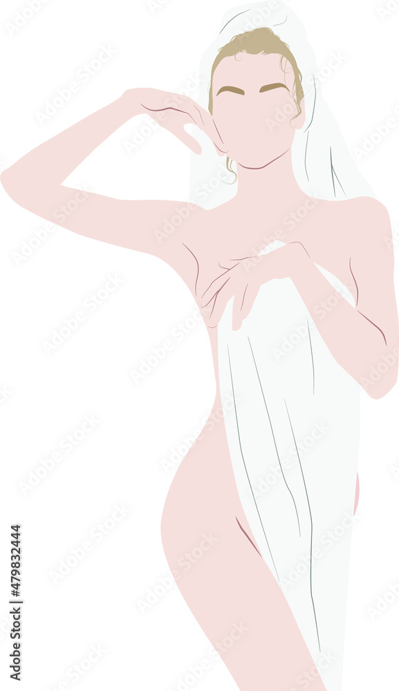 Woman wrapped in towel isolated on white background. Spa skin care girl wearing towel after beauty treatment. Woman wrapped in towel isolated on white background. Spa skin care girl wearing towel after beauty treatment.