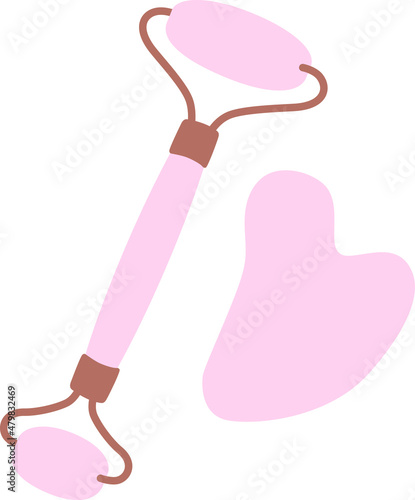 Gouache scraper and rose quartz massage roller. Beauty rituals