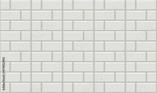 Subway tiles horizontal white background Metro brick decor seamless pattern for kitchen, bathroom or outdoor architecture vector illustration Glossy building interior design tiled material