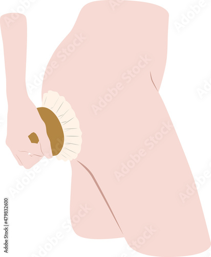 Woman body in perfect form, cosmetic cellulite treatment. Body care and anti cellulite massage. Perfect female buttocks after massage. Using a massage brush. Dry brush massage