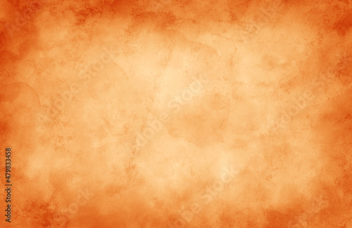 Old orange paper parchment background with vintage texture grunge, antique autumn color burnt orange border