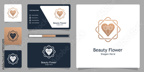Beauty Love Flower Logo Design with Business Card