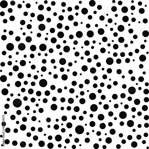 Black polka dots random pattern background. Grunge texture. Vector illustration.
