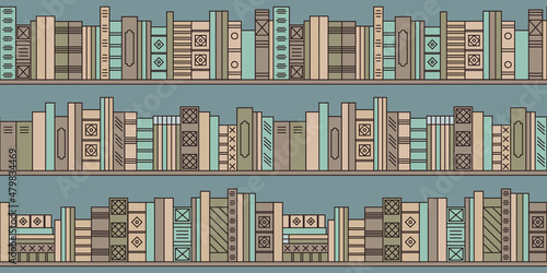 Library, book background. Vector illustration. Bookcase.