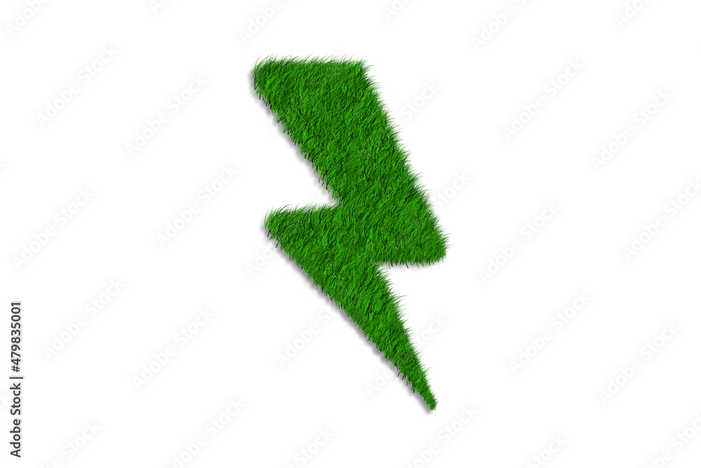 Energy, power symbol made of grass on white background. Sustainability and environmental concept Energy, power symbol made of grass on white background. Sustainability and environmental concept