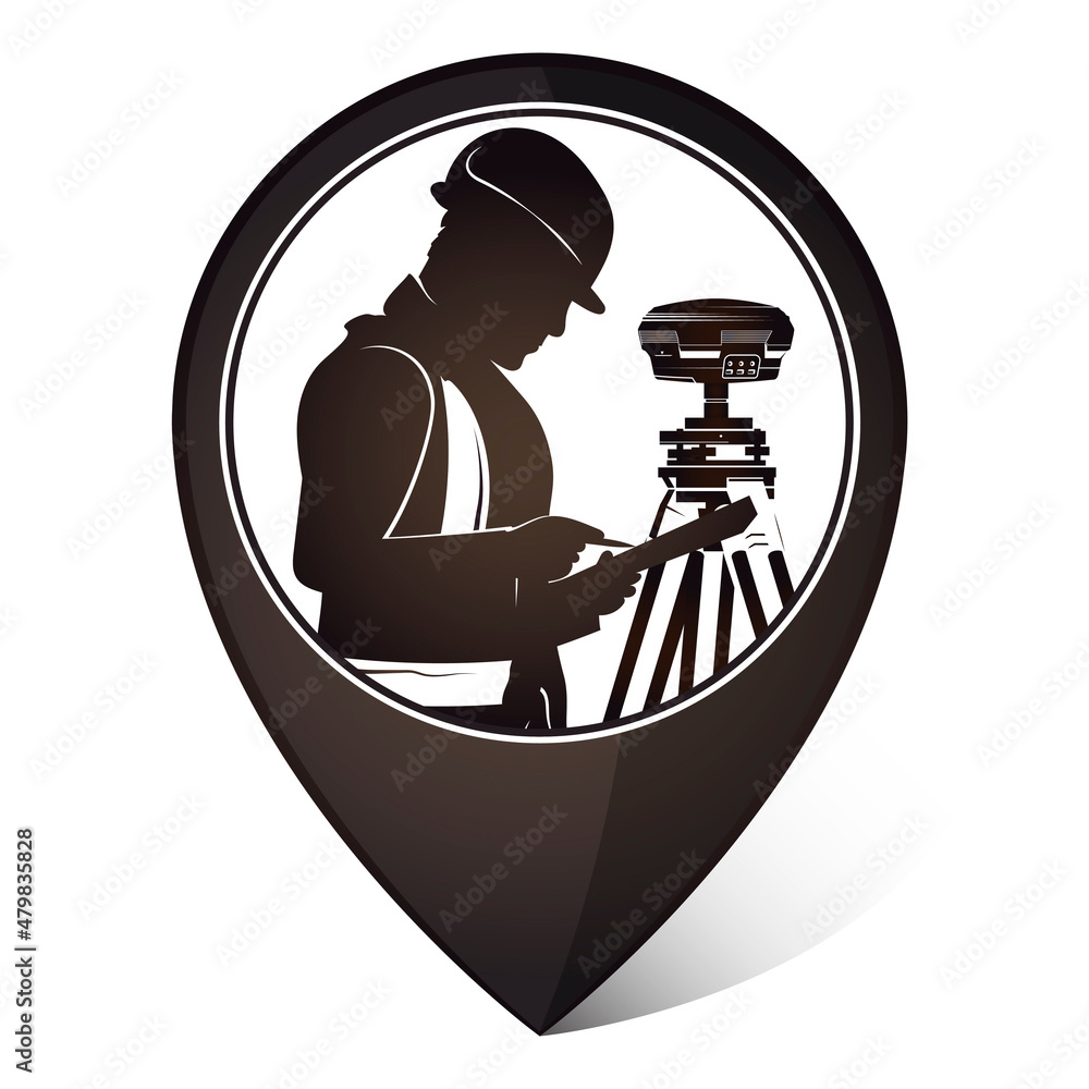 Geodesist engineer at the geodetic device. Land surveying and registration of land plots - obrazy, fototapety, plakaty 